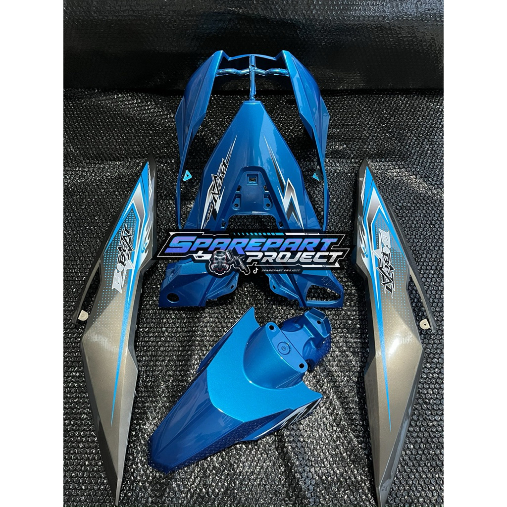 cover full body halus Honda Beat esp eco tahun 2017-2019 warna biru x grey + striping