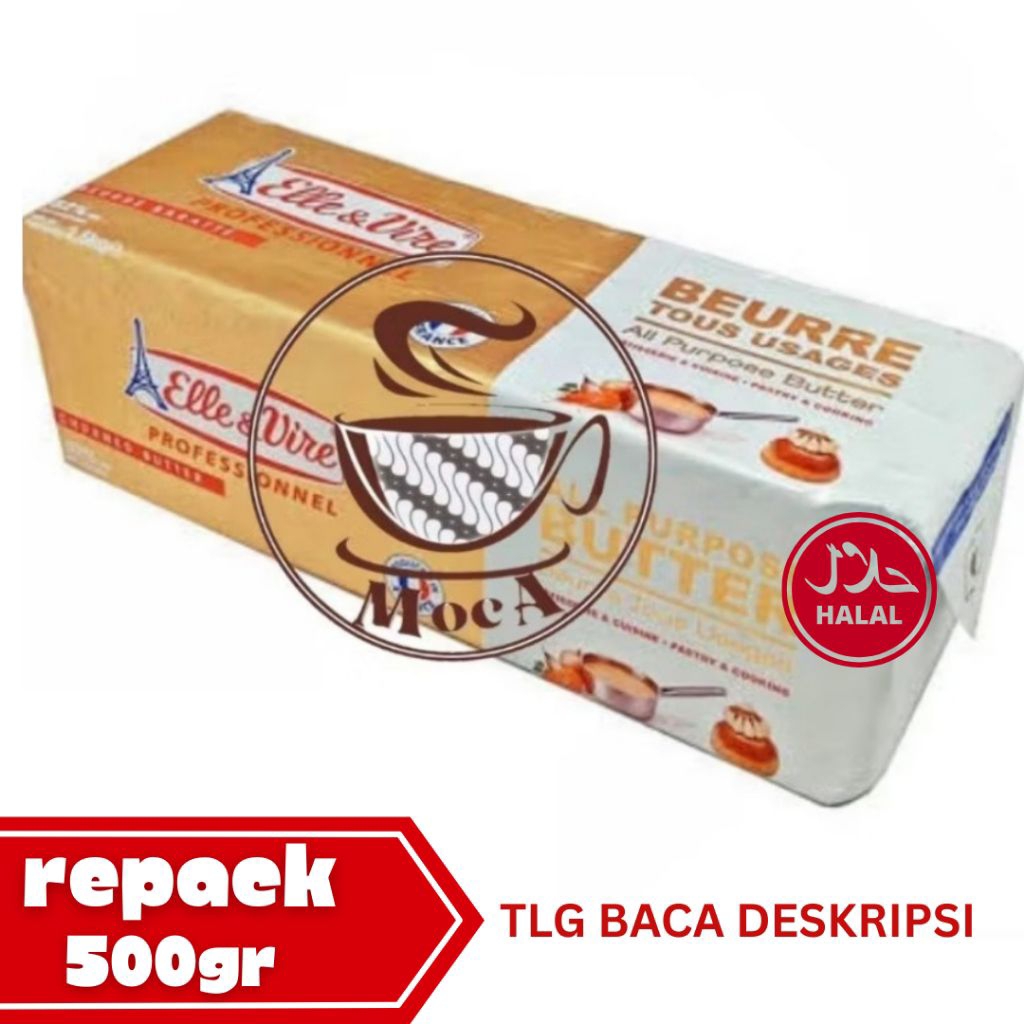 BUTTER ELLE & VIRE 82% UNSALTED  REPACK 250GR 500 GRAM 1KG 100% ASLI HALAL MENTEGA MPASI PUFF PASTRY