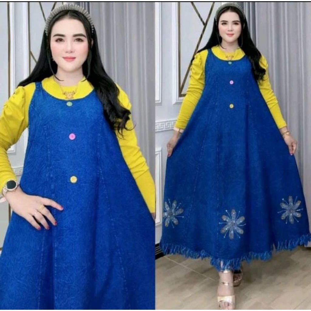 gamis 2 layer overall jeans set Daleman