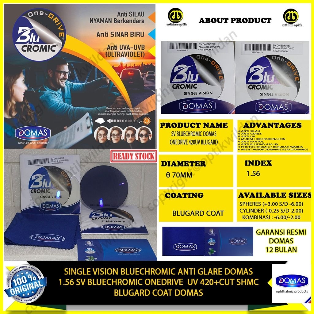 Domas Onedrive Single Vision Bluechromic Onedrive UV 420 Blugard Coat Domas Original Ready Stock