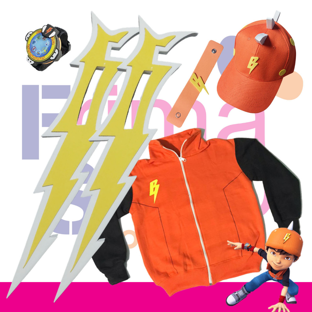 PAKET KOSTUM ANAK TOPI + JAM TANGAN + JAKET SWEATER + KERIS PETIR BOBOIBOY GALAXY