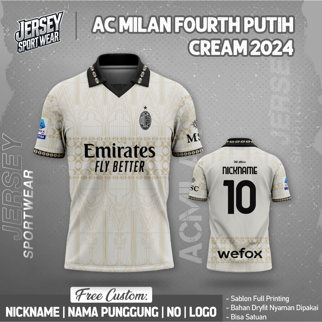 Jersey sepak bola custom Putih Cream 2023-2024 pendek free custom nama dan no punggung full printing