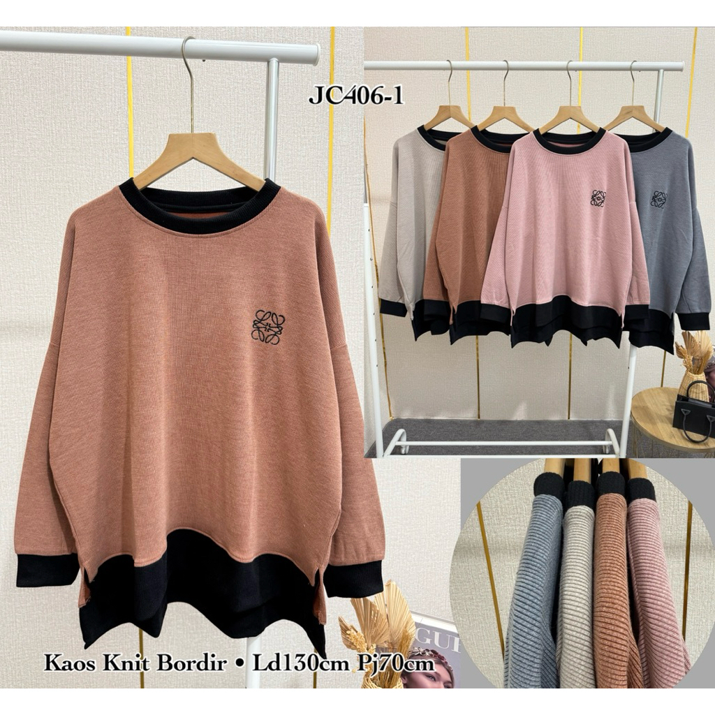 KAOS KNIT LENGAN PANJANG WANITA || ATASAN KNIT WANITA BORDIR