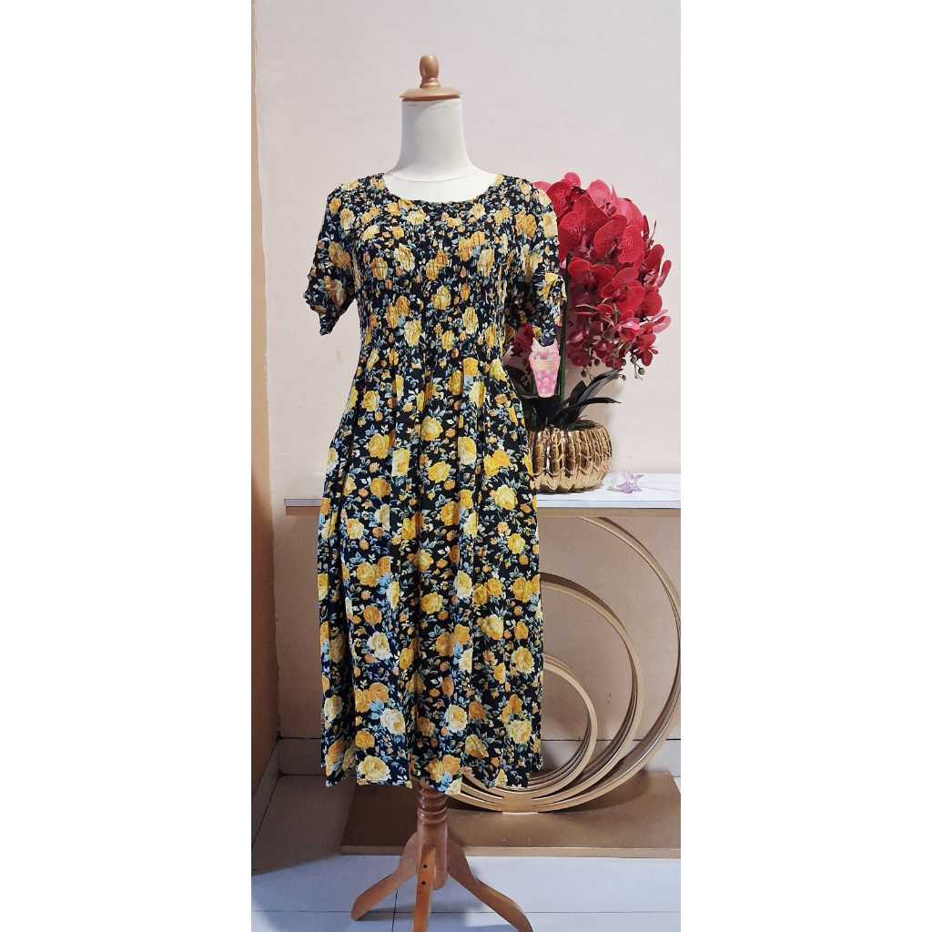 Dress smoke bunga kuning