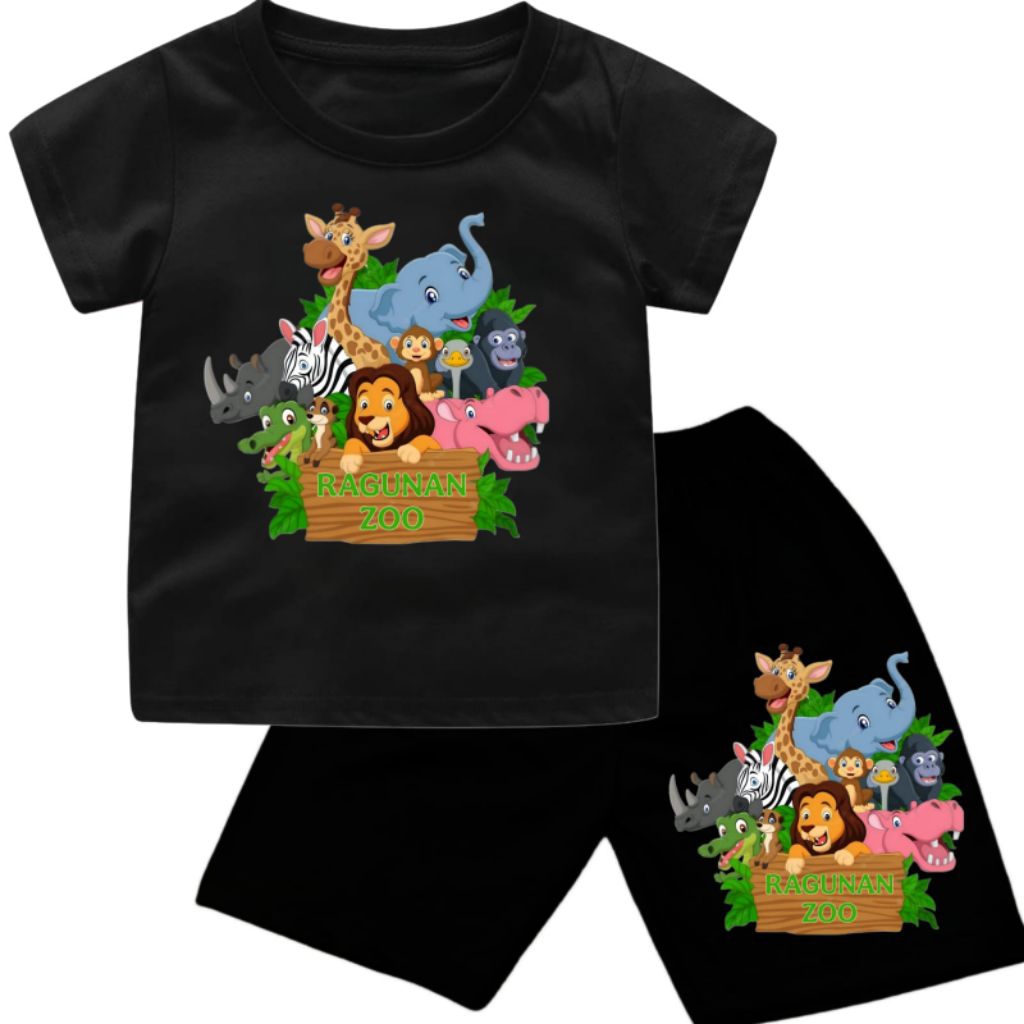 Kaos Setelan Anak Laki-laki Dan Perempuan Usia 1-11Tahun Gambar RAGUNAN ZOO