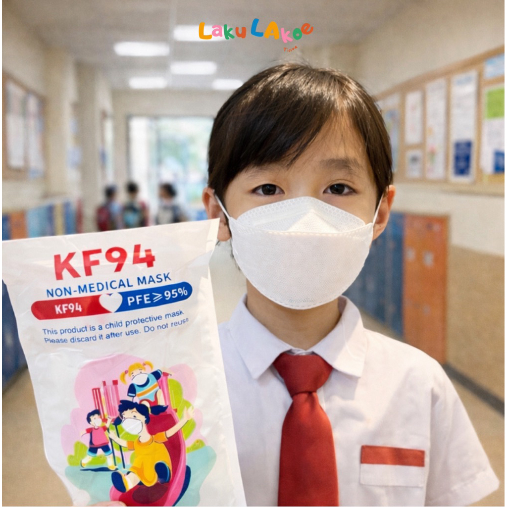 Masker KF94 Anak isi 10 pcs Masker Anak KF94 Korea Polos Hitam Putih Masker KF94 Kids 4PLY Masker An