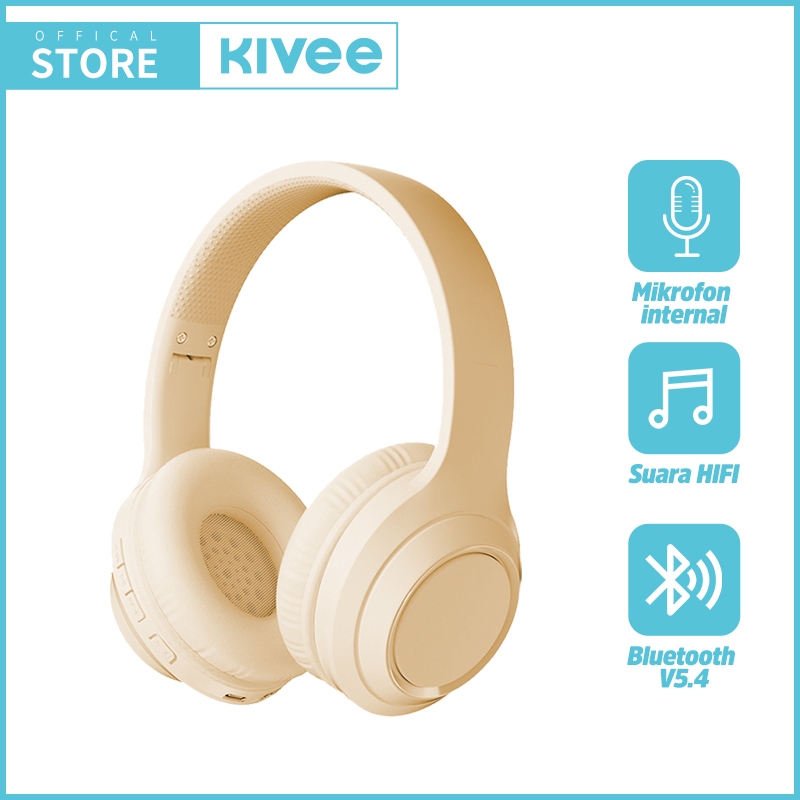 KIVEE Headphone Bluetooth 5.4 TW157 Over Ear Headphone Clear Calls Foldable Wireless Headset Asli