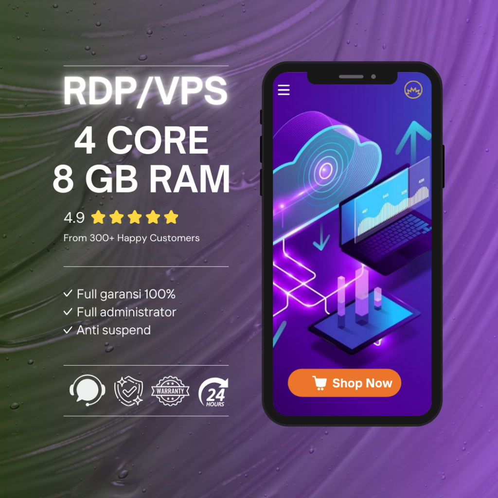 RDP / VPS 4 CORE 8 GB RAM FULL ADMINISTRATOR FULL GARANSI