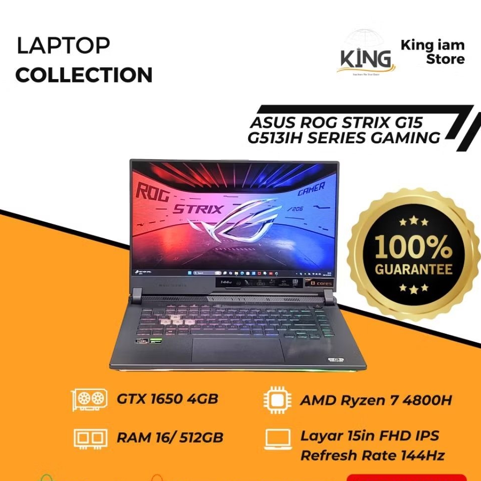 Laptop Gaming ASUS ROG Strix G15 G513IH | Ryzen 7 4800H | GTX 1650 4GB | 144Hz | Laptop Coding Rende