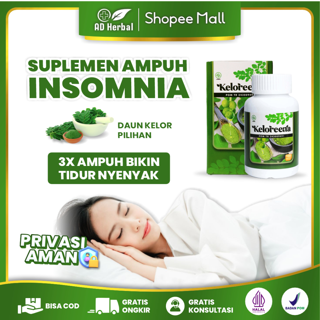 Obat Insomnia - Susah Sulit Tidur - Susah Tidur Nyenyak - Susah Tidur Malam Herbal Keloreena Kapsul