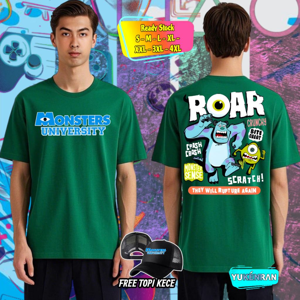KAOS DISTRO ANIMASI MONSTER UNIVERSITY MONSTER INC DESIGN TRENDY CASUAL COTTON COMBAD 24s FREE TOPI