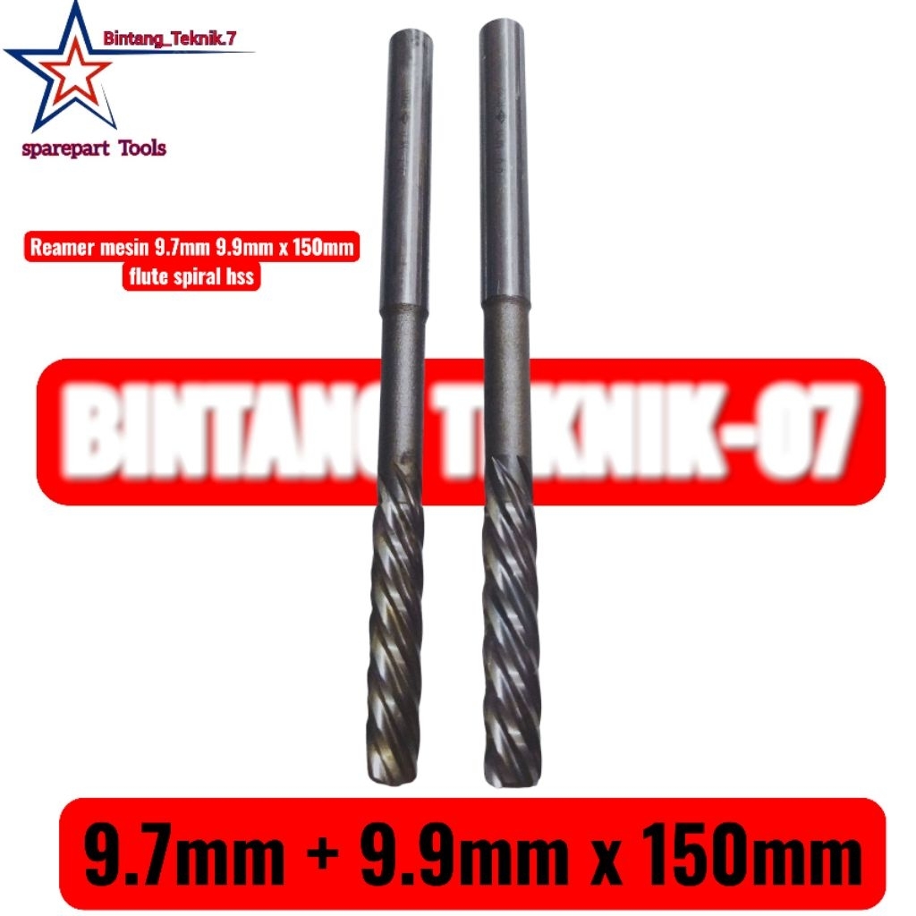 Reamer mesin 9.7mm 9.9mm x 150mm flute spiral hss bukan carbide