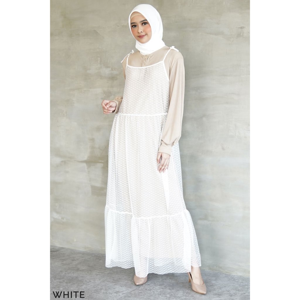 Tulle Dot Outer Dress Wanita | Outer Tulle Polkadot Layering | Outer Dress Ringan Modest Kekinian