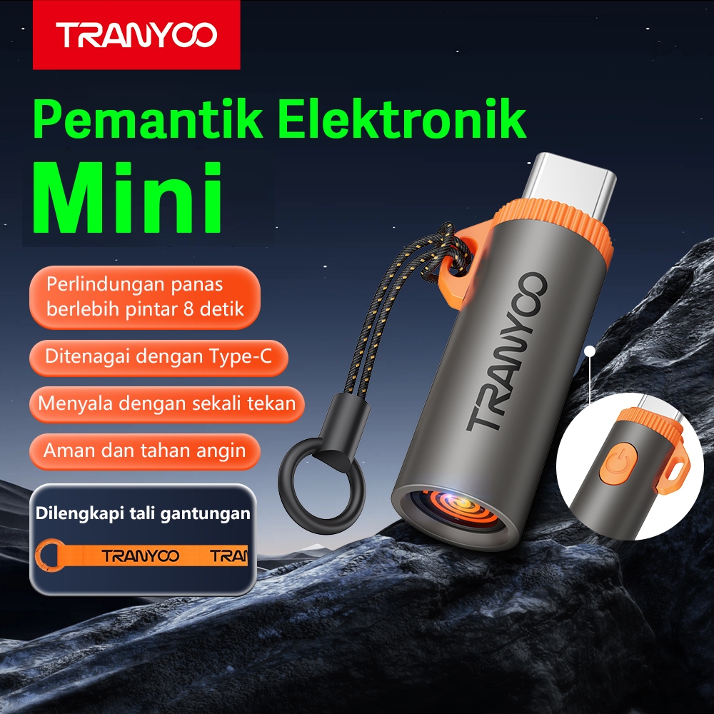 TRANYOO T-E40 Type-C pemantik elektrik mini anti angin, tinggal colok dan pakai, hemat daya serta am