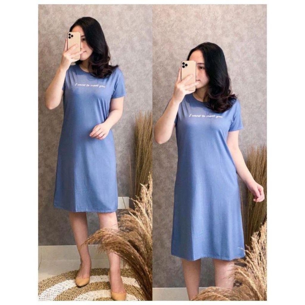 Daster gemes lemon dress warna biru laut premium