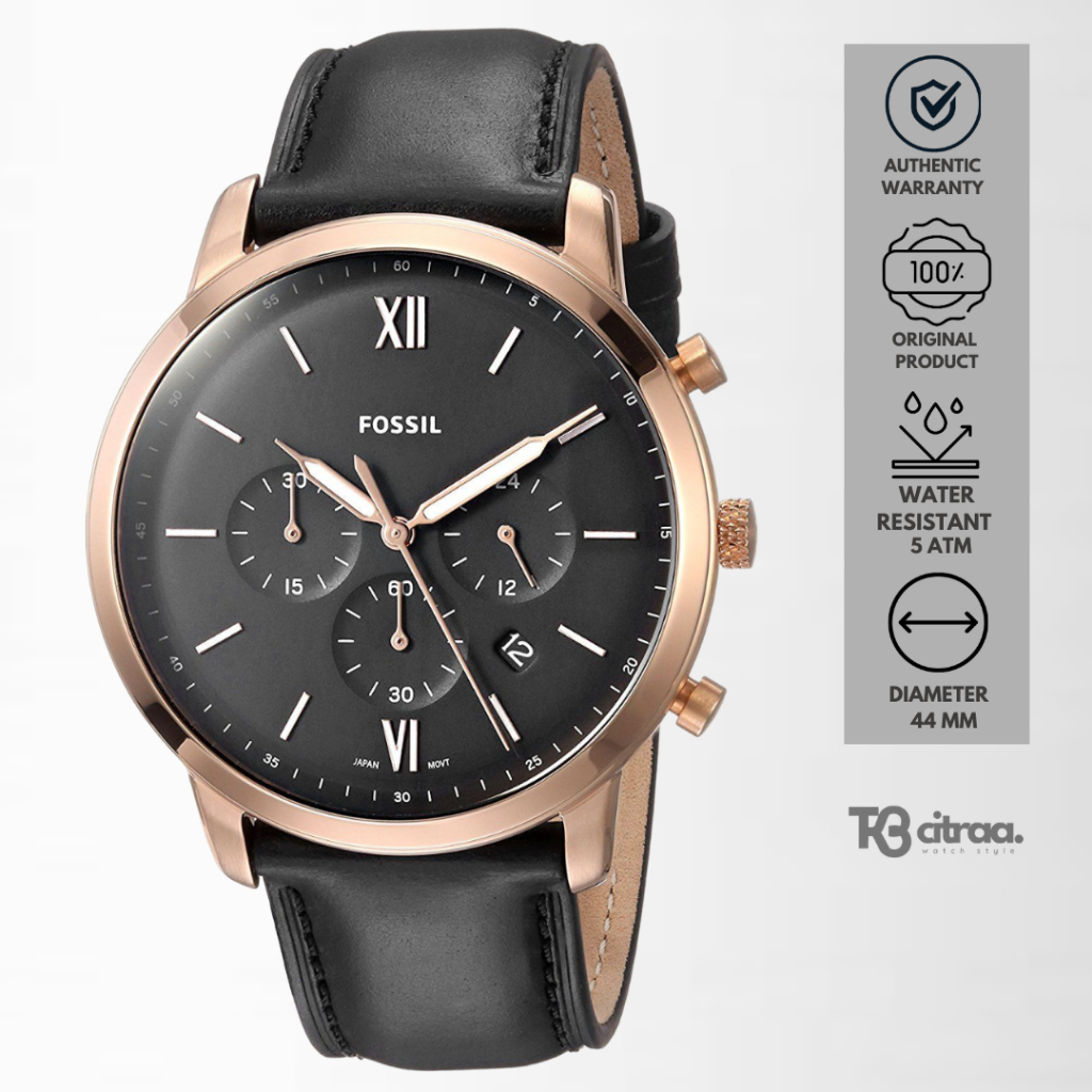 Jam Tangan Pria Fossil Neutra Chronograph Kulit Hitam Casual Original FS5381