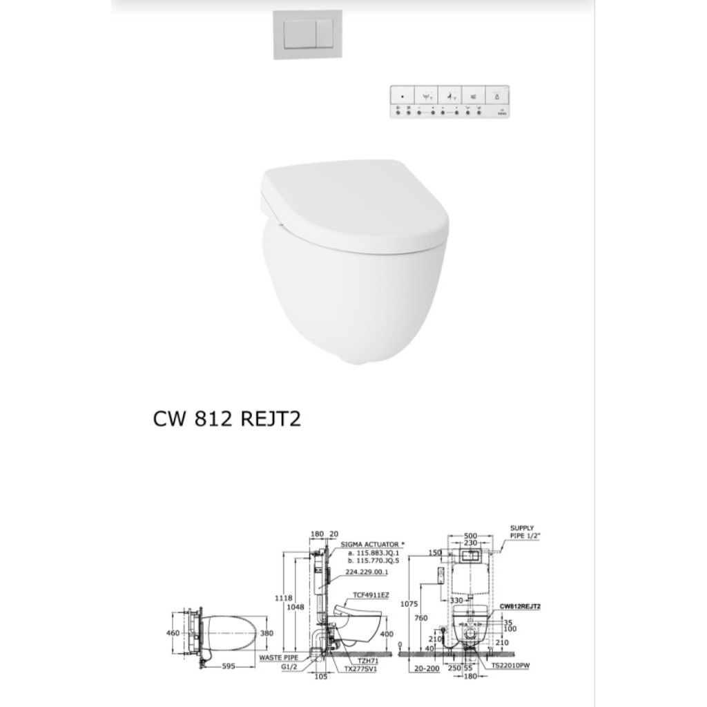 Kloset Closet duduk TOTO CW 812 REJT2 tipe Gantung Dinding