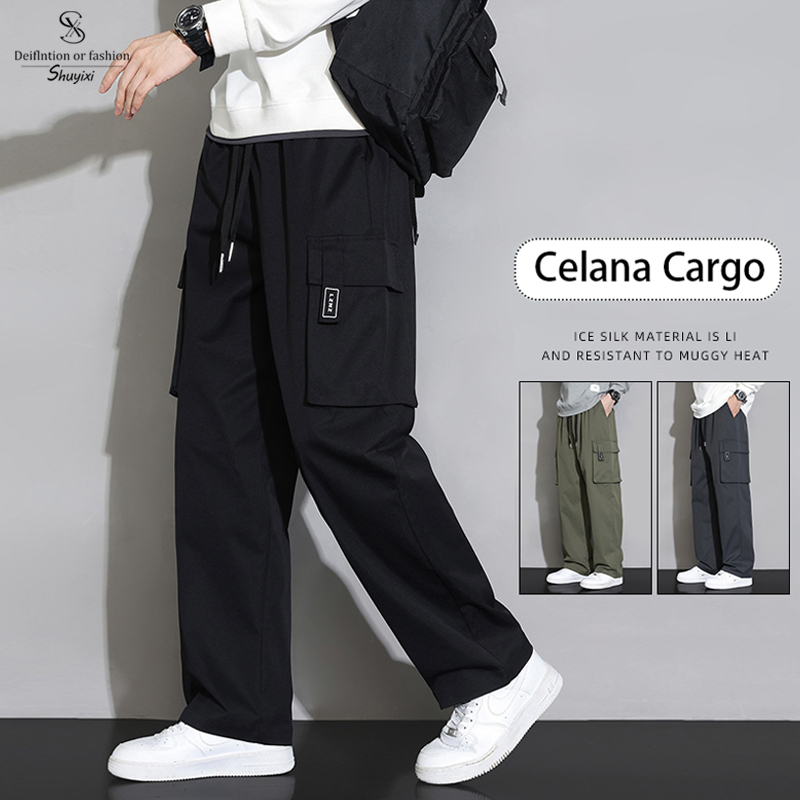 SUYX Celana Cargo Panjang Pria Korean Style Loose Pants Outdoor Oversize Celana Cargo Pants Pria