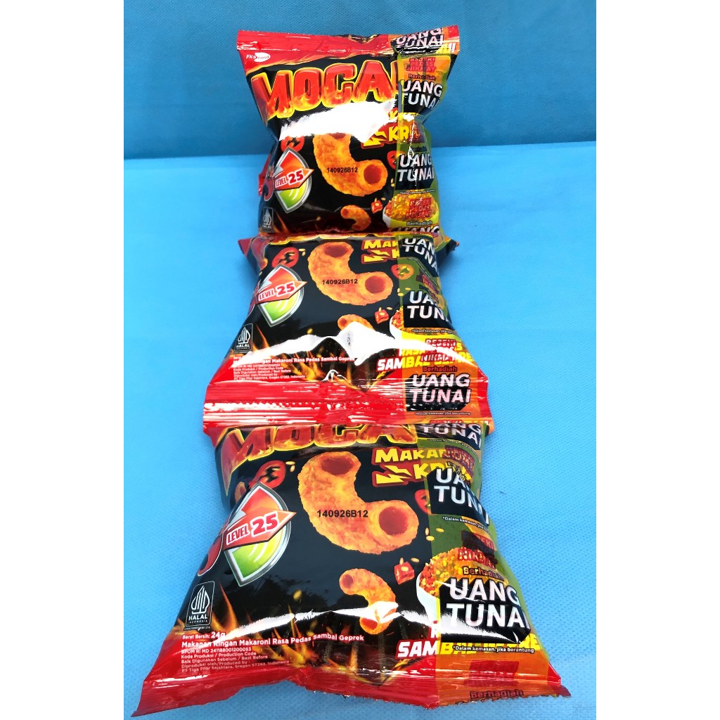 Mocabe Makaroni Rasa Sambal Geprek Level 25  24 Gram1 Pack Isi 10 Pcs Snack Ciki Berhadiah Uang Tuna