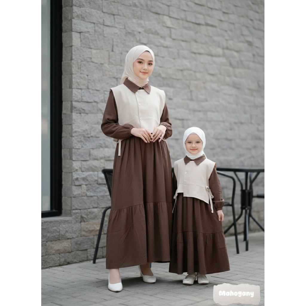 Gamis Couple Mom & Kids Ayudia Vest Baju Muslim Rompi Wanita Dan Anak Anak Model Terbaru Rayon Twill