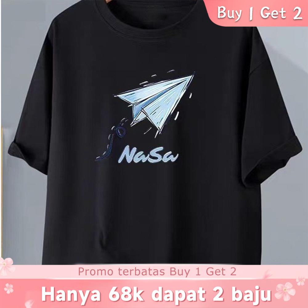 [Buy 1 Get 2] Kaos Oblong Hitam Desain Pesawat Kertas NASA Style Modern - Kaos Nyaman Pria Wanita Pr
