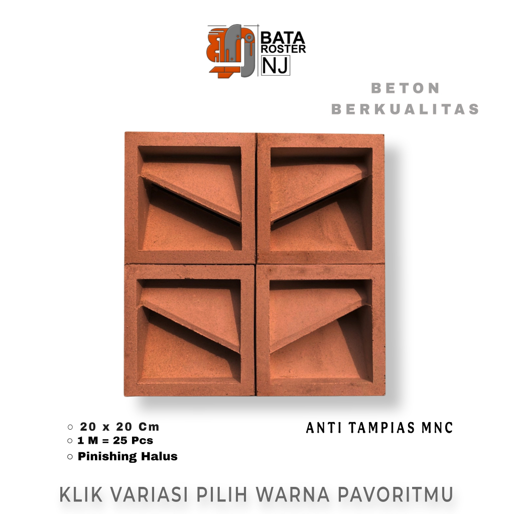 BATA ROSTER NJ - Roster Beton Minimalis - Model Anti Tampias, Ukuran 20 x 20 | Loster Merah | Ventil