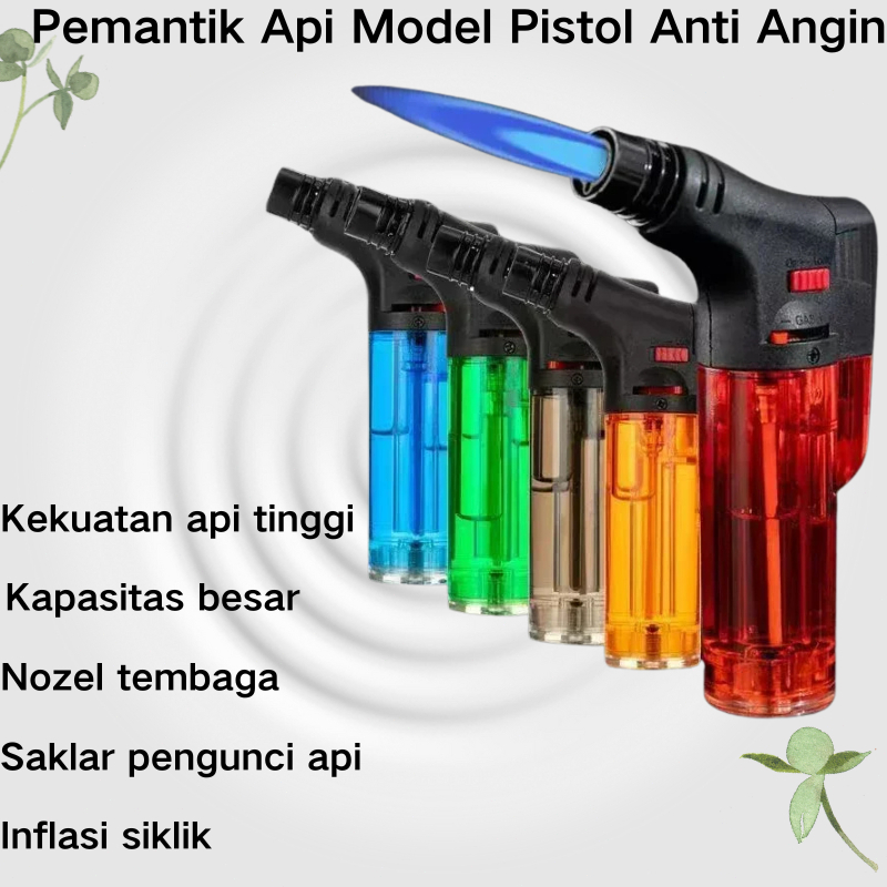 Pemantik Gas Butana Bening | Tahan Angin dan Tiup, Pemantik Api Multifungsi untuk Berkemah dan Di Lu