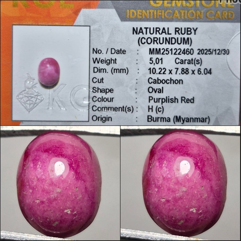 Natural Ruby Burma 5 crt Memo KGL Lab
