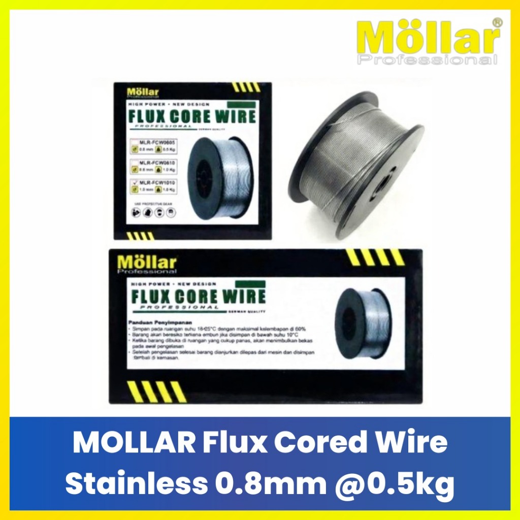 MOLLAR Kawat Las Flux Core Stainless 0.8mm 500gr Roll Kecil Untuk Mesin Las MIG Gasless