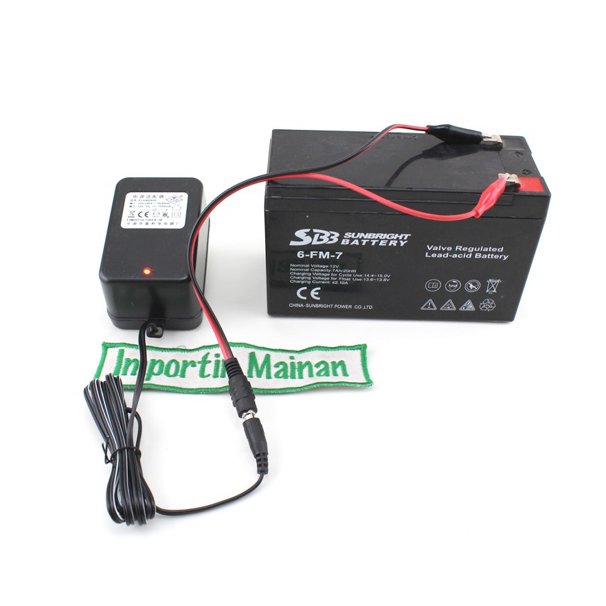 Charger Mobilan Aki 12V 1A FL480068 dan kabel cas penjepit buaya alligator clip charger mobil aki