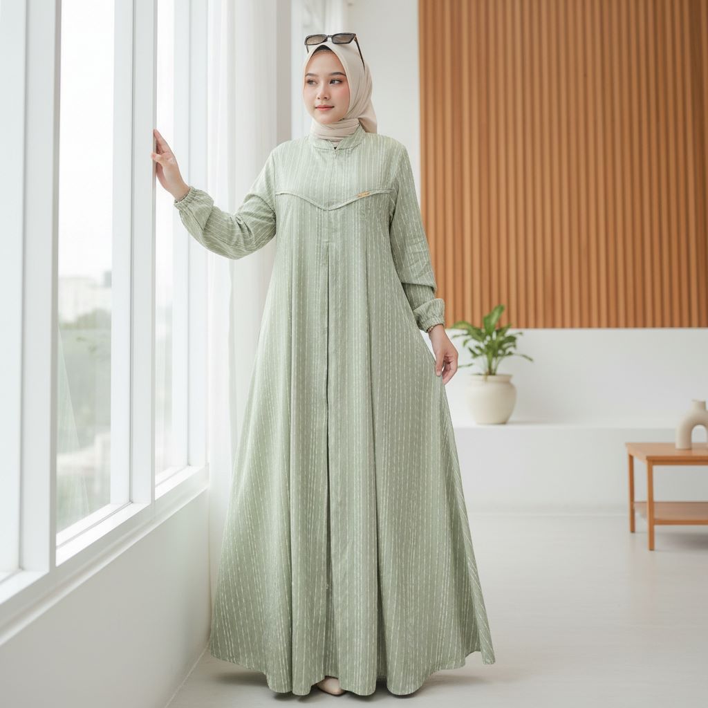 Grenata Boutique - Almahira Gamis Katun Stripe Katun Stripe Bordir Premium Busui Frienly