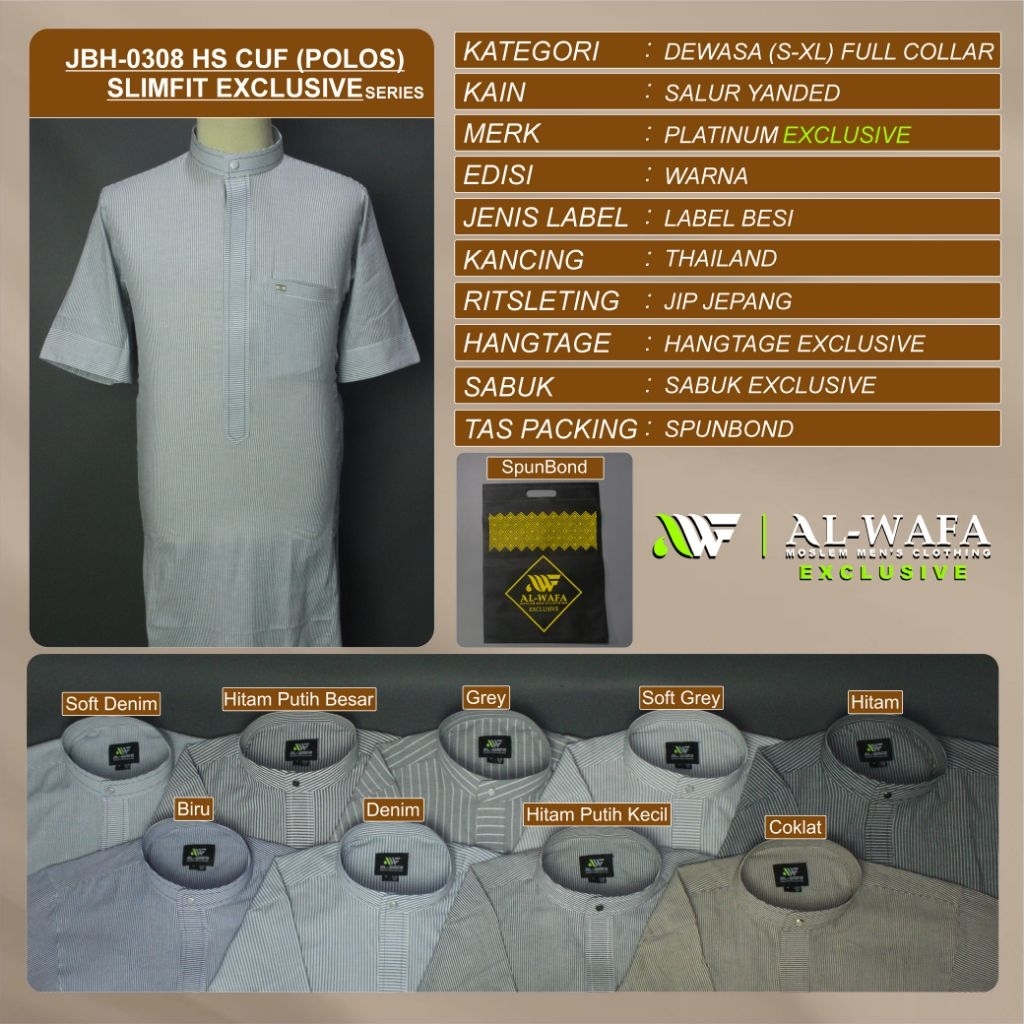 Jubah Al-Wafa/AWF Gold Exclusive Motif Salur Bahan Salur Yanded Gamis Muslim Pria Lengan Pendek Cuff