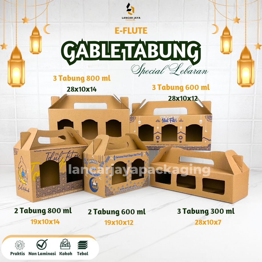 Box Jinjing Gable E-flute 3 Toples 650 gram 28x10x12 Kemasan Hampers Kue Snack