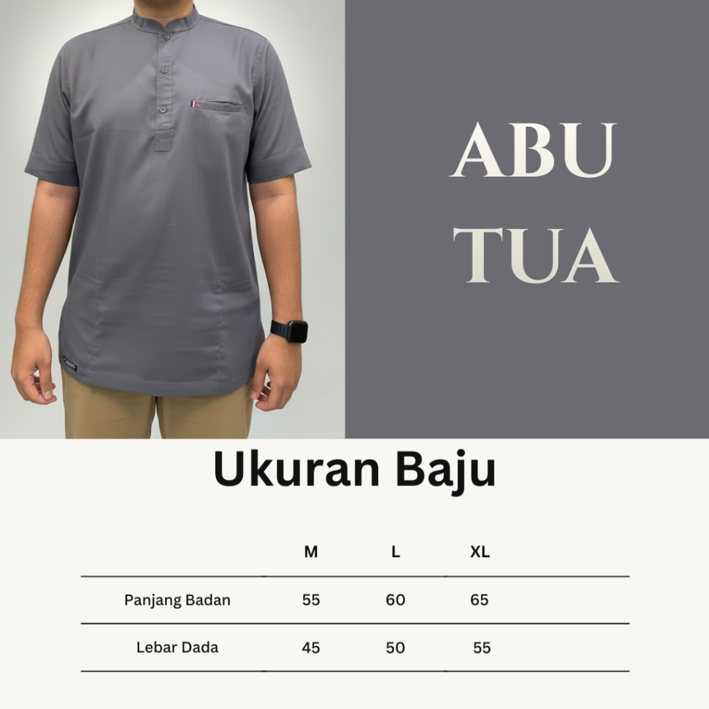 Yammashop | BAJU KOKO PRIA MUSLIM CASUAL  FASHIONABLE LENGAN PENDEK SEMI KURTA POLOS WARNA ABU ABU G