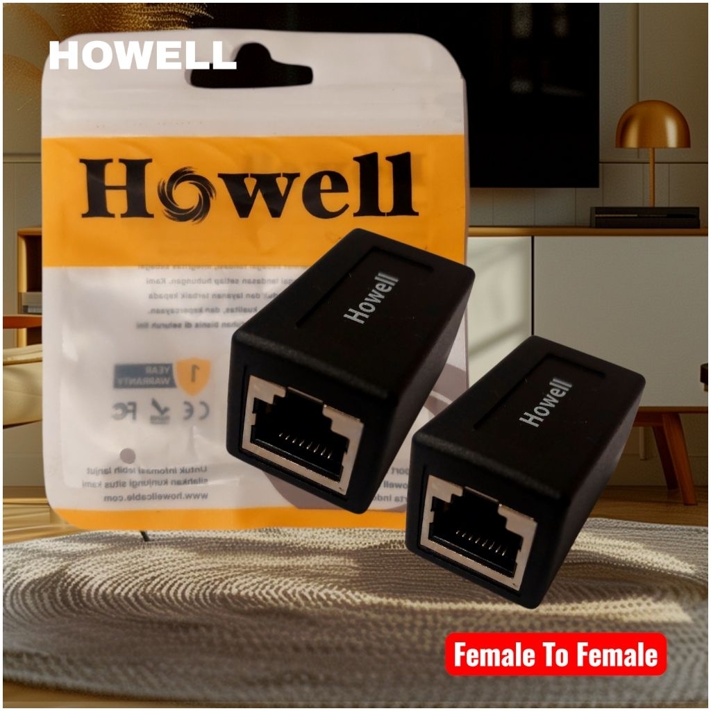 Howell Konektor Barrel LAN Extension RJ45 Female To Female Jack Copuler