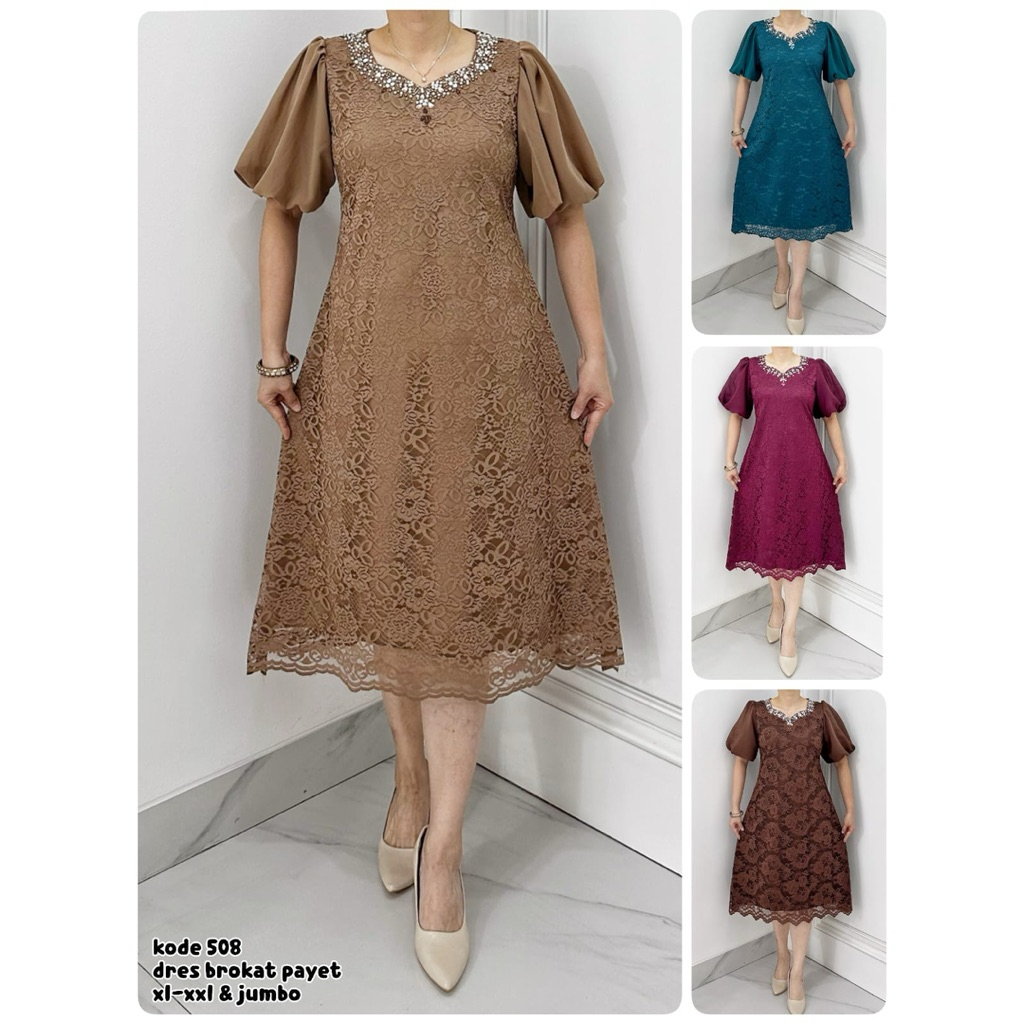 dress brukat kondangan / dress model terbaru / dress simple elegan /dress brukat kombinasi payet