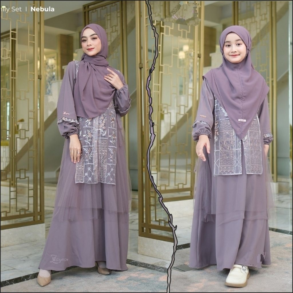 RIANI Couple - Baju Gamis Dress Couple Pasangan Ibu Dan Anak Busui Bahan Ceruty Babydoll Premium Uku