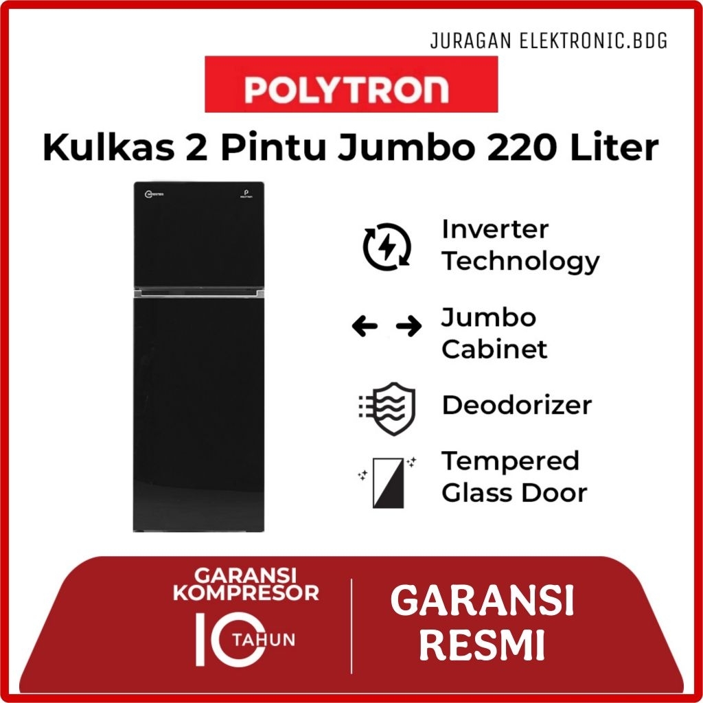 POLYTRON Kulkas 2 Pintu Belleza Jumbo Inverter 220/186 Liter Inverter PRW 23 VX