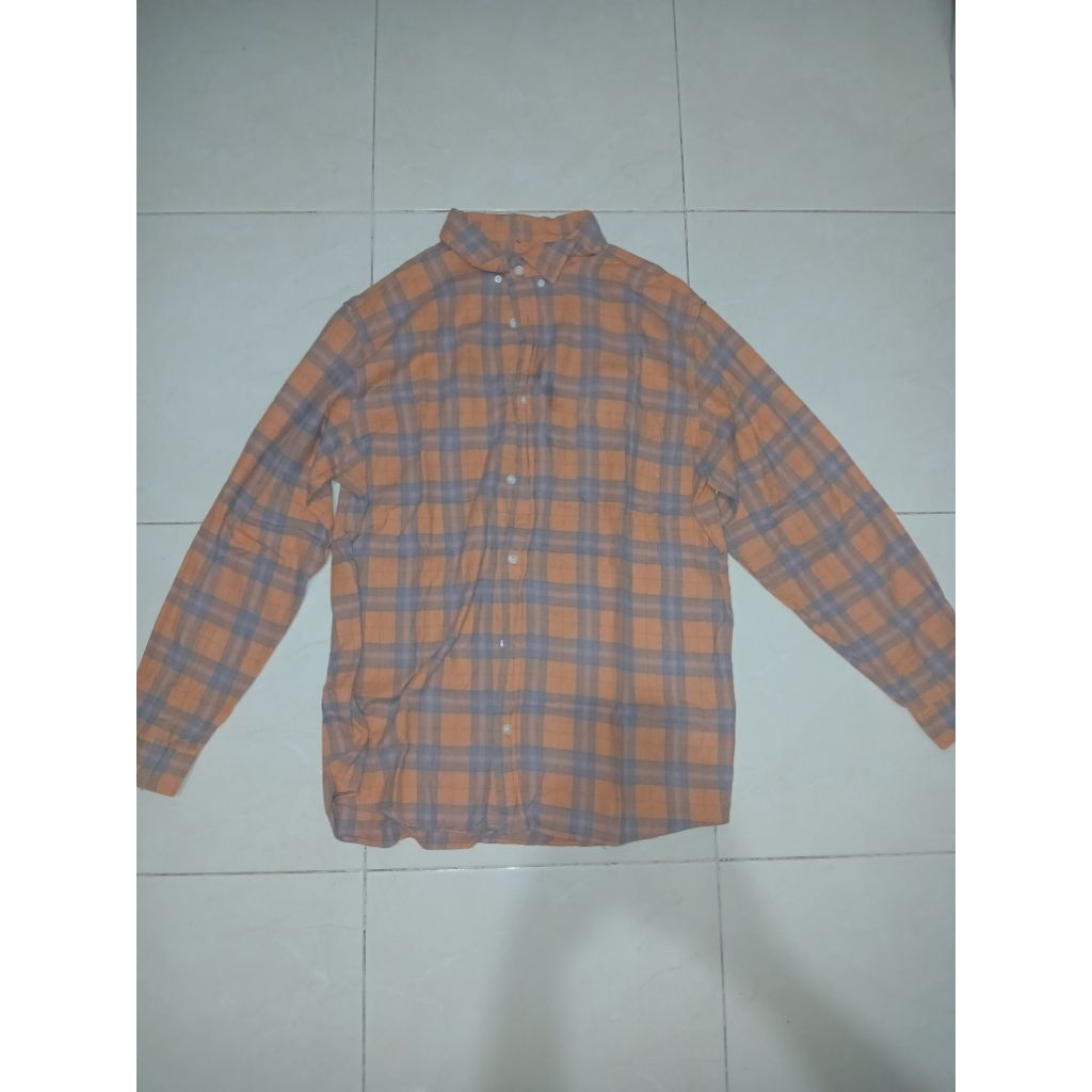 preloved kemeja flanel erigo orange biru xxl