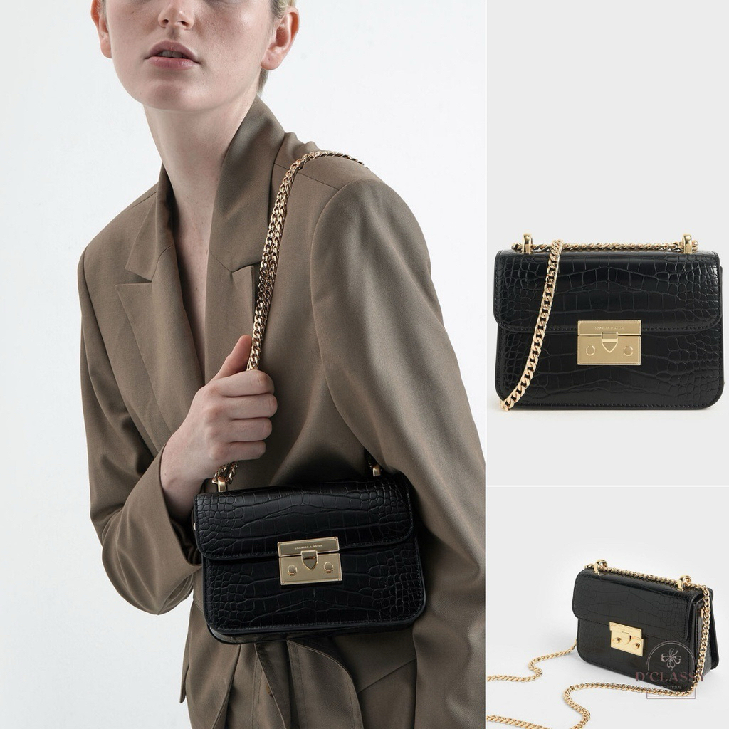 Tas Selempang Wanita -CK Bag Croco Effect Chain Strap Crossbody#9723