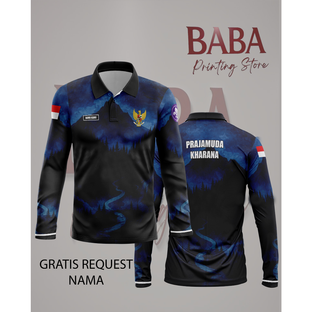 Kaos Jersey Pria PRAMUKA Fullprinting Lengan Panjang & Pendek 3D Terbaru