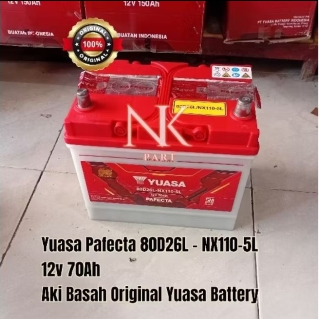 Aki Mobil Yuasa 80D26L NX110 5L 12v 70Ah Accu Basah Original Yuasa