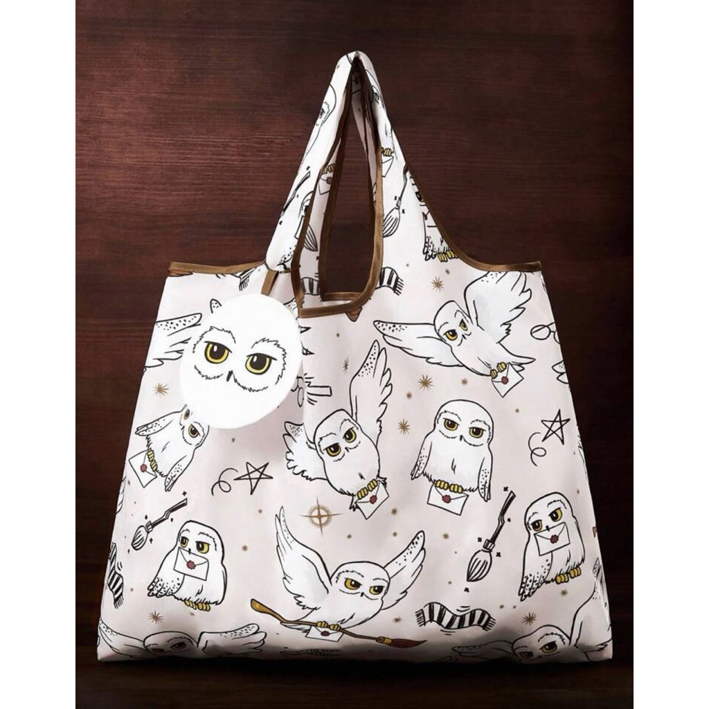 HARRY POTTER X SHEIN 1pc Foldable Polyester Tote Bag With Hedwig Graphic Print, Handbag With Pouch A