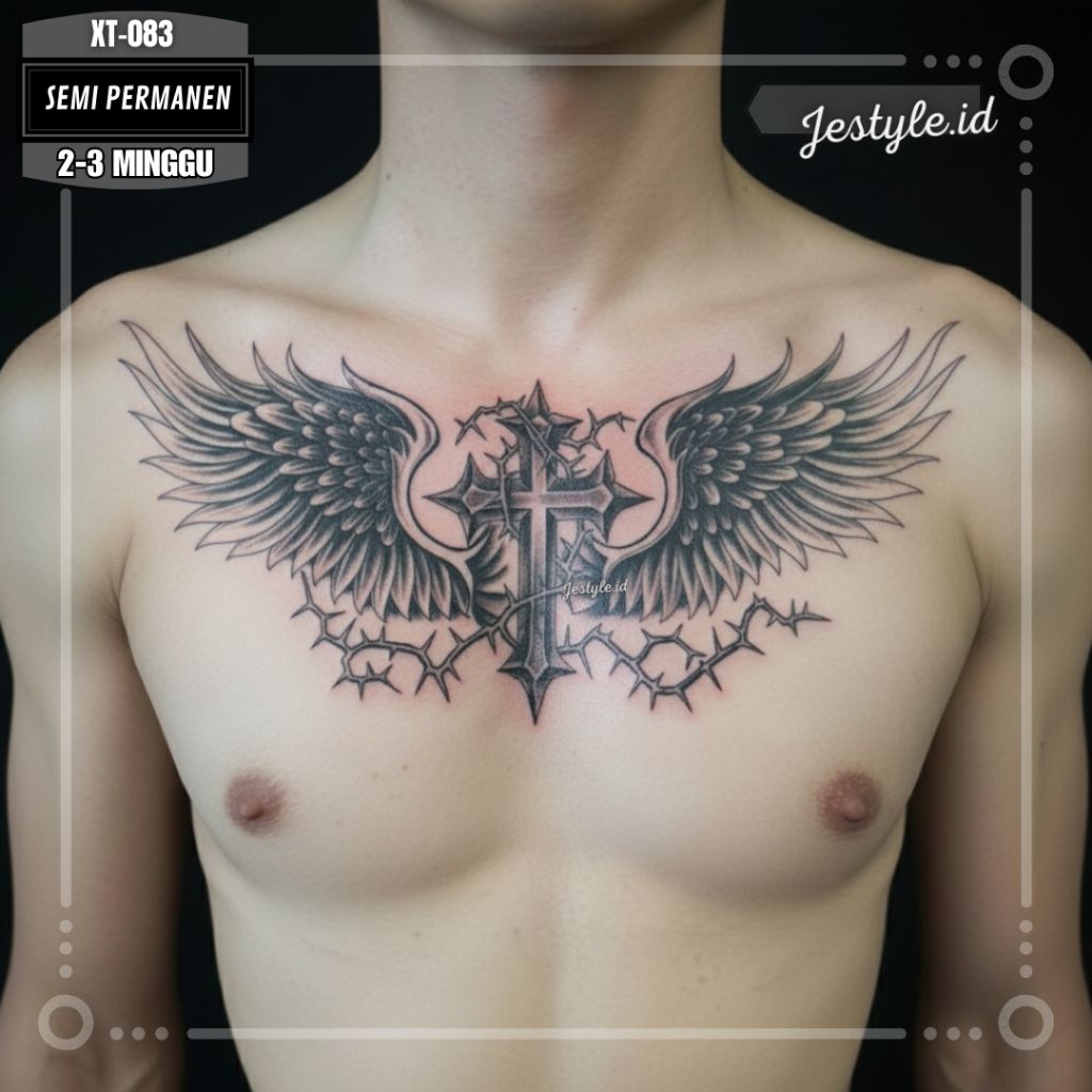 [XT-083] Tato temporer semi permanent tato Sayap Salib Dada punggung tahan lama