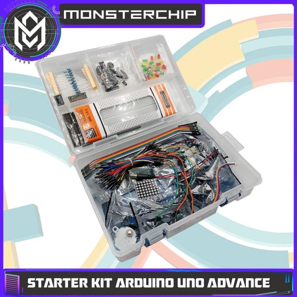 MINI MONSTER TRAINER ARDUINO KIT STARTING ARDUINO BASIC PAKET LENGKAP Dengan BOARD UNO R3 Kabel Data