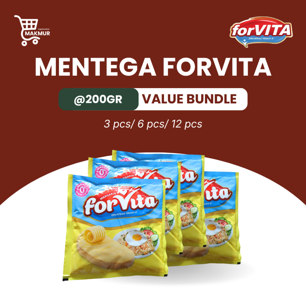 Mentega Forvita BUNDLE 3 PCS, 6 PCS @200gr || Forvita Margarine 200gr Vitamin A No Trans Fat 1 DUS i