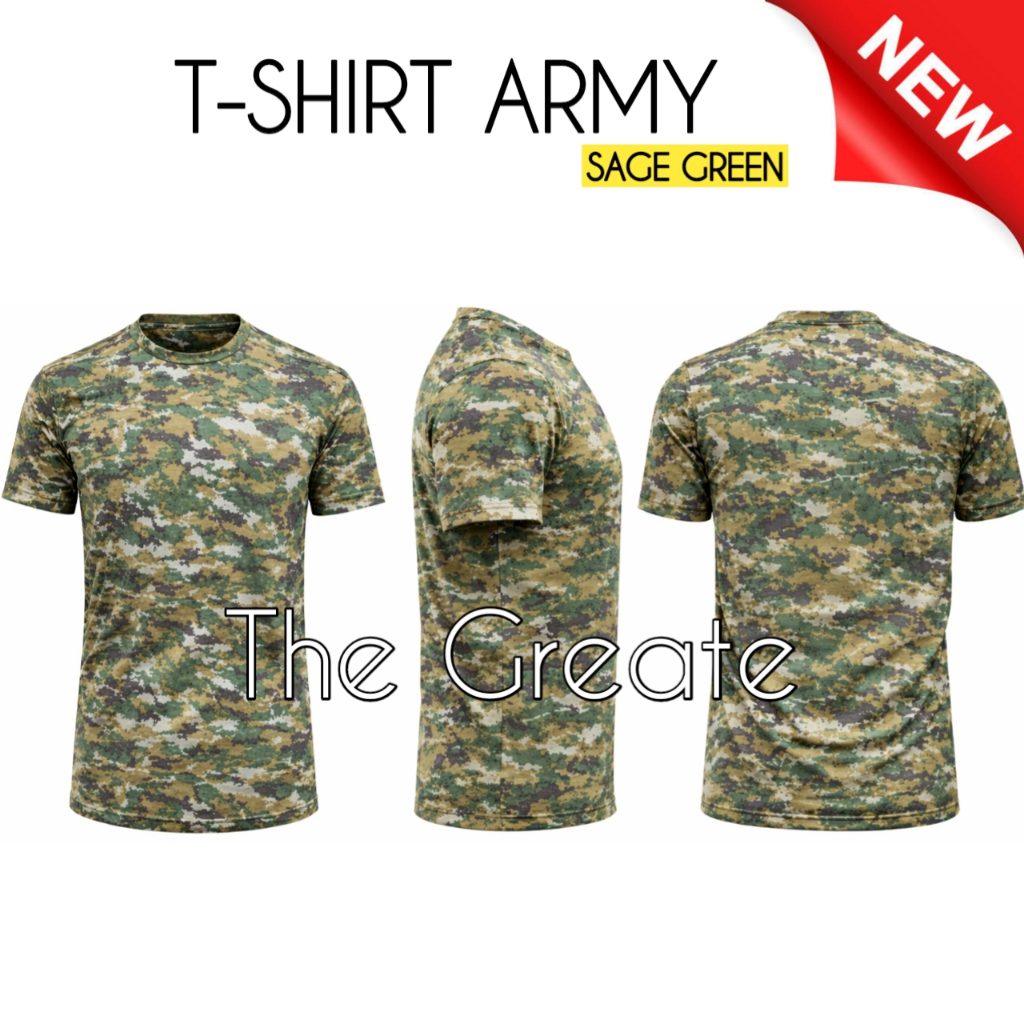 KAOS LORENG TNI SAGE GREEN TERBARU / BAJU DRYFIT LORENG SAGE GREEN TNI LENGAN PENDEK