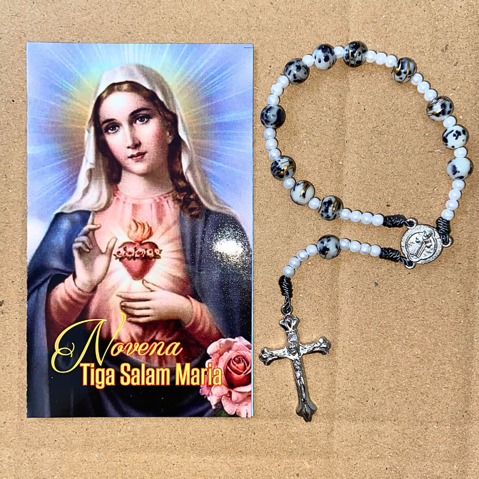 Paket doa rosario novena tiga salam maria mote bercorak emas dan pan duan doa novena 3 salam maria