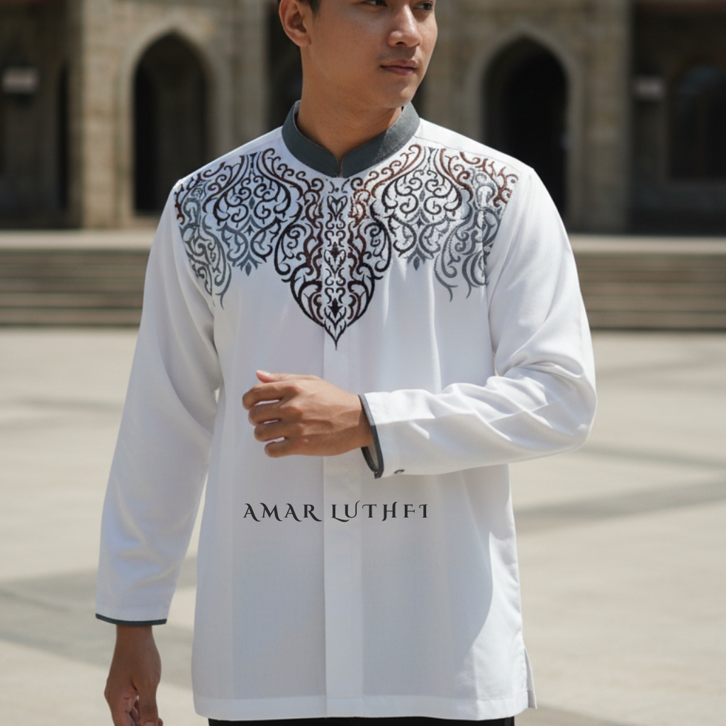 Baju Koko Putih Pria Dewasa Lengan Panjang Habaib Premium