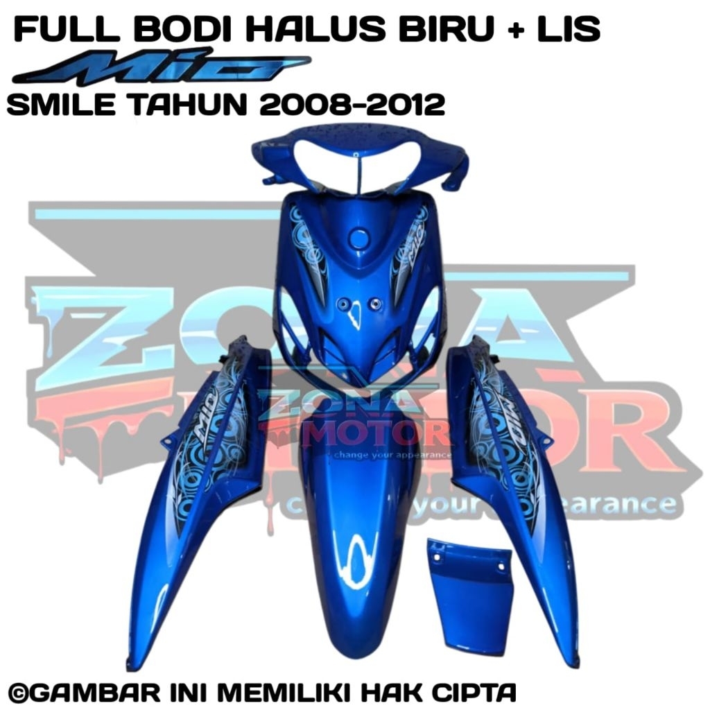 Body halus full set mio smile warna biru + lis stripping tahun 2008 2009 2010 2011 2012 bodi motor